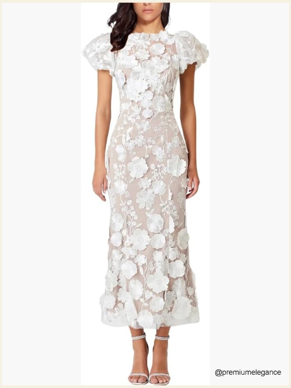 3D Floral Embroidery Maxi Dress Ruffle Sleeve Fishtail Bodycon Party - Picture 1 of 7
